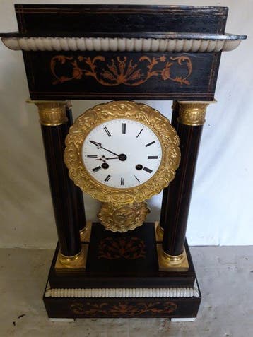 Bureauklok Empirestijl Hout, Emaille - 1850-1900