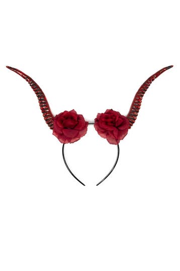 Haarband Hoorns Rode Rozen Rood Duivel Bloemen Diadeem Bloed, Ophalen of Verzenden