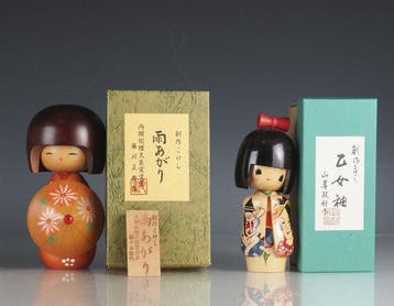 Ensemble de 4 kokeshi créatives « Ame-agari » par Shoei