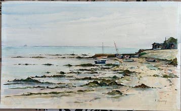 André Duculty (1912-1990) - Marine - Paysage côtier en, Antiek en Kunst