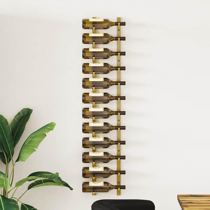 vidaXL Wijnrek voor 12 flessen wandmontage ijzer goudkleurig, Huis en Inrichting, Woonaccessoires | Wijnrekken, Nieuw, Verzenden