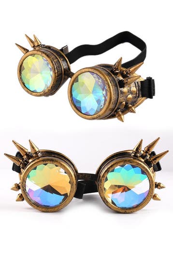 KIMU® Goggles Steampunk Bril Spikes Brons Montuur Caleidosco, Ophalen of Verzenden, Nieuw
