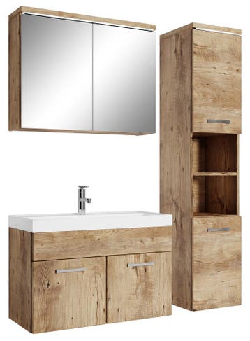 Badkamermeubel Set Paso 80 cm Kastanje Eiken Badmeubel, Verzenden, Nieuw