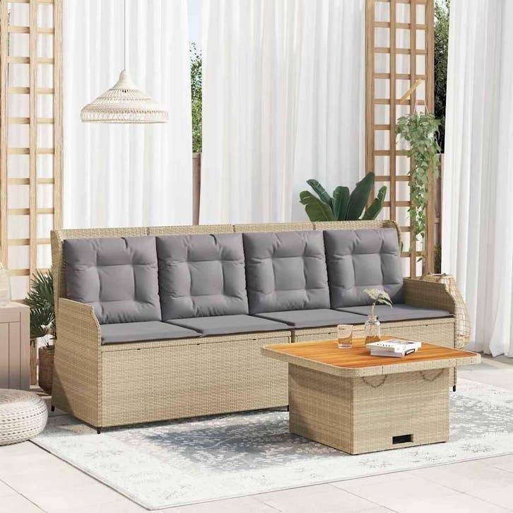 vidaXL 3-delige Loungeset met kussens poly rattan beige, Tuin en Terras, Tuinsets en Loungesets, Loungeset, Nieuw, Verzenden