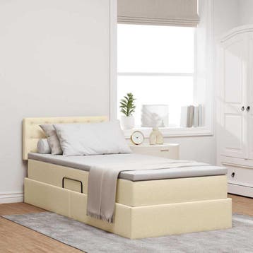 vidaXL LED opbergbed met matras Crème 90 x 200 cm Stof, Verzenden