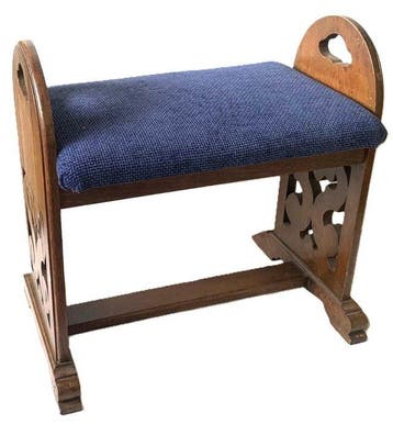 Tabouret - bois de chêne et textile - Petit tabouret ancien, Antiquités & Art