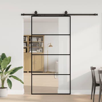 vidaXL Schuifdeur met beslagset 102,5x205 cm ESG glas zwart, Verzenden