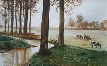G. Berthelot (XX) - Vaches au bord de la lys