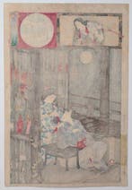 Maan laat in de nacht boven een oude tempel - Sneeuw, maan