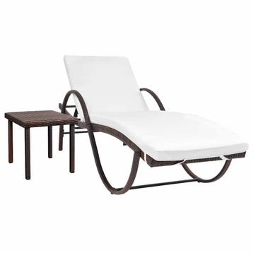 vidaXL Ligbed met kussen en tafel poly rattan bruin, Verzenden