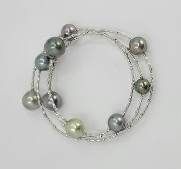 Armband 8×11 mm Tahitiaanse parels, Platina, Nieuw