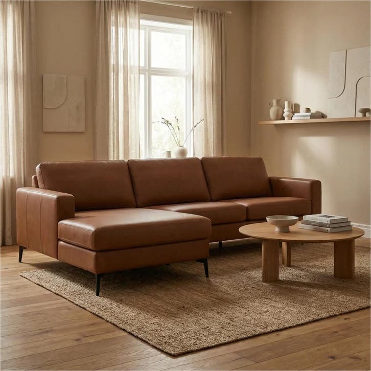 Leren hoekbank Match - 2.5-zits arm rechts + Longchair arm, Huis en Inrichting, Zetels | Zetels, 250 tot 300 cm, 75 tot 100 cm