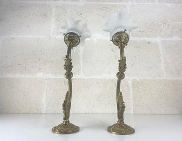 Wandkandelaar (2) - Verguld messing - Antiek - Art Nouveau