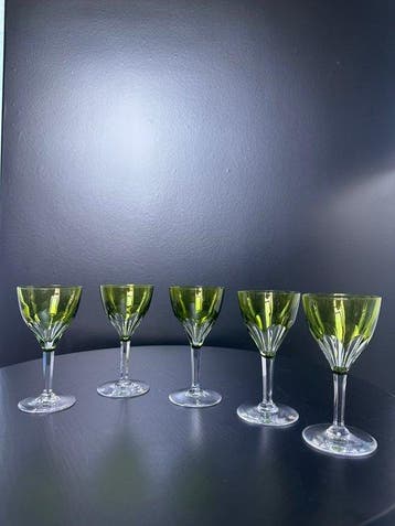 Val Saint Lambert - Wijnglas (5) - Groene wijnglazen