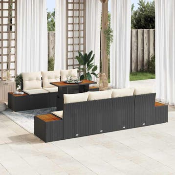 vidaXL Tuinbank Set 8 st Zwart Poly rattan, Jardin & Terrasse, Verzenden