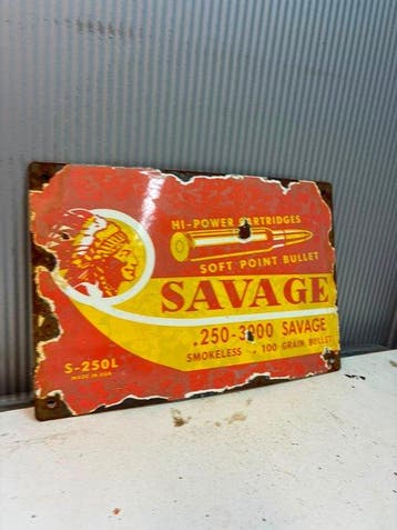 Savage .250-3000 – Hi-Power Cartridges – Emaille Reclamebord