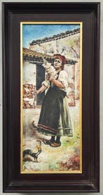 École costumbriste espagnole (XIX) - NO RESERVE - Fileuse, Antiquités & Art