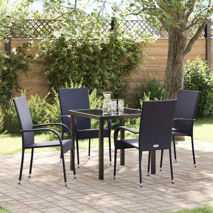 vidaXL Tuin Eettafel Set 5 pcs Zwart Gepoedercoat staal, Tuin en Terras, Tuinsets en Loungesets, Nieuw, Verzenden