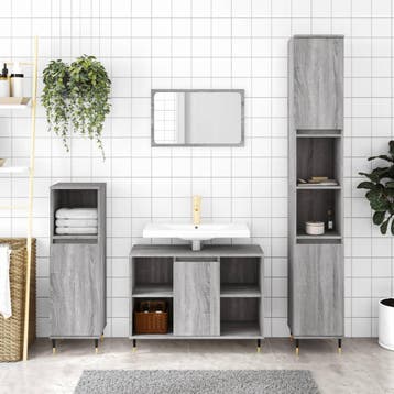vidaXL 3-delige Badkamermeubelset bewerkt hout grijs sonoma, Verzenden, Nieuw