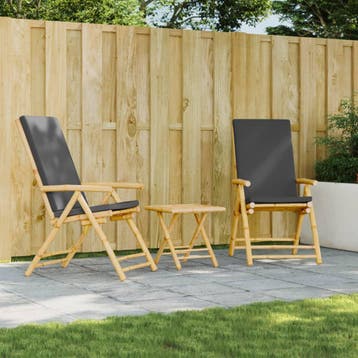 vidaXL Tuinstoelen 2 st inklapbaar met kussens bamboe, Verzenden