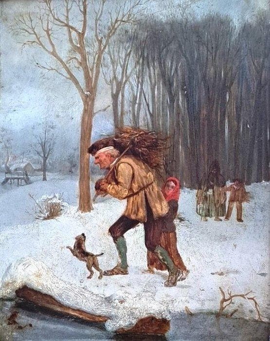 Europese school (XIX) - Llevando la leña a casa, Antiquités & Art, Art | Peinture | Classique