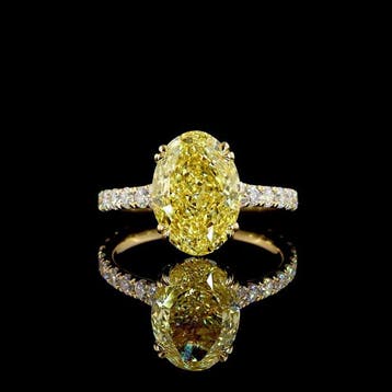 Ring - 14 karaat Geel goud - 4.02ct. tw. Geel Diamant (Fancy, Nieuw