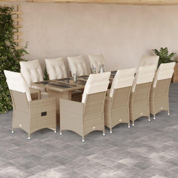 vidaXL 11-delige Bistroset met kussens poly rattan beige, Verzenden, Nieuw