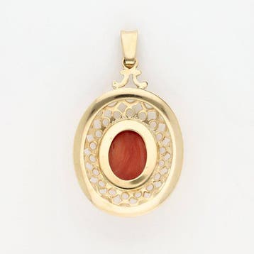 Pendentif - 14 carats Or jaune - corail rouge, Bijoux, Sacs & Beauté