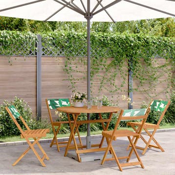 vidaXL 5-delige Tuinset bladpatroon stof en massief hout, Tuin en Terras, Verzenden, Nieuw, Tuinset