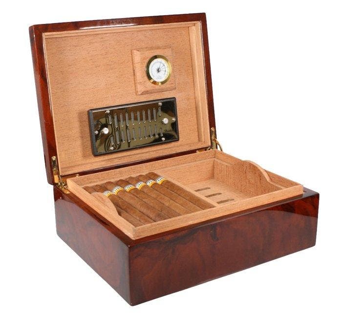 Edler ZIGARREN-HUMIDOR aus echtem Walnuss-Wurzelholz |, Collections, Articles de fumeurs, Briquets & Boîtes d'allumettes