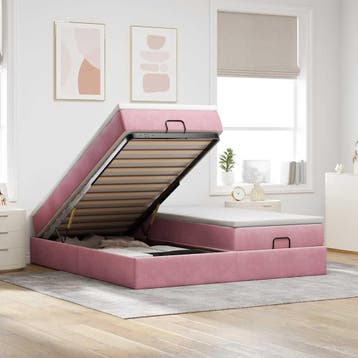 vidaXL Ottoman bed met matrassen 200x200cm fluweel roze, Huis en Inrichting, Verzenden, Nieuw