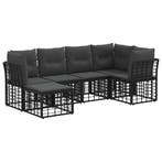 vidaXL Buiten bank set met kussen 6 pcs Zwart Polyester, Verzenden