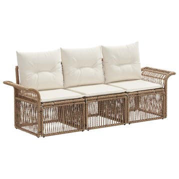 vidaXL Tuinbank Set 3 pcs Beige poly rattan, Tuin en Terras, Verzenden, Nieuw