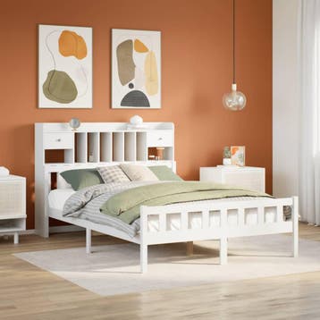 vidaXL Bed met boekenkast zonder matras grenenhout wit, Huis en Inrichting, Verzenden, Nieuw