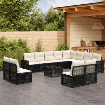 vidaXL Tuinbank Set 13 st Zwart en Crème Wit poly rattan, Verzenden, Nieuw