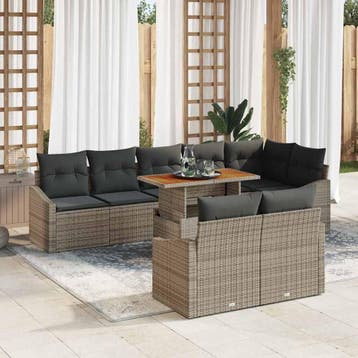 vidaXL Tuinbank Set 9 st Grijs Poly rattan, Verzenden, Nieuw