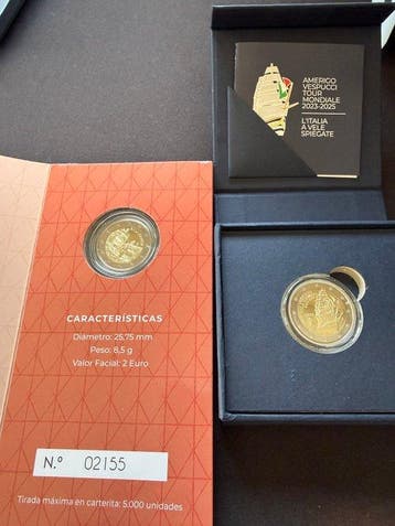Spanje, Italië. 2 Euro 2025 Amerigo Vespucci + Salamanca