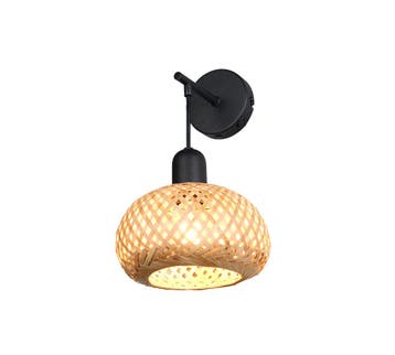 Trio LEONIE wandlamp | E27 Fitting | mat zwart met natuurlij, Verzenden