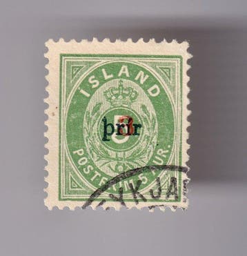 IJsland 1897 - „Prir / Þrir“ 3 van de 5 Aur groen –, Gestempeld