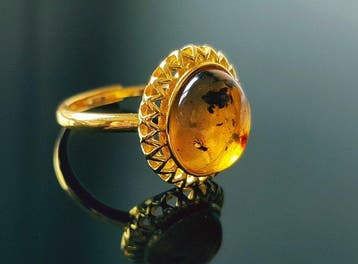 Zeer zeldzame natuurlijke Baltische amberring met 2 fossiele