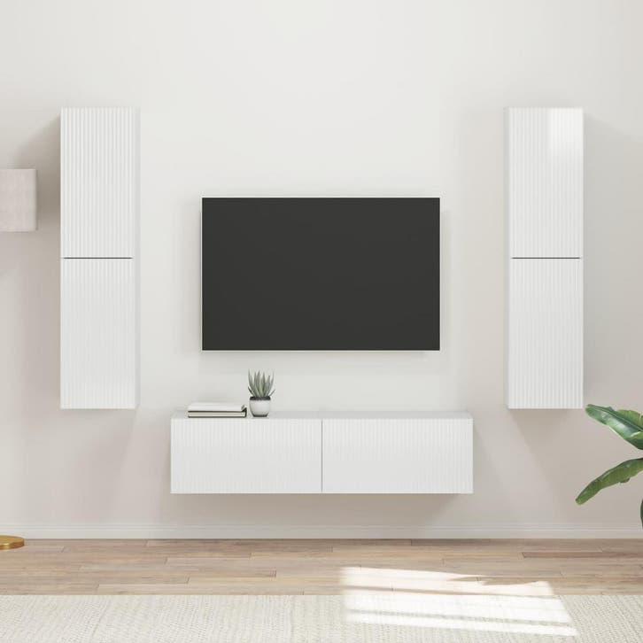 vidaXL Tv-meubelset 6 pcs Hoogglans wit Bewerkt hout, Huis en Inrichting, Kasten |Televisiemeubels, Nieuw, Verzenden