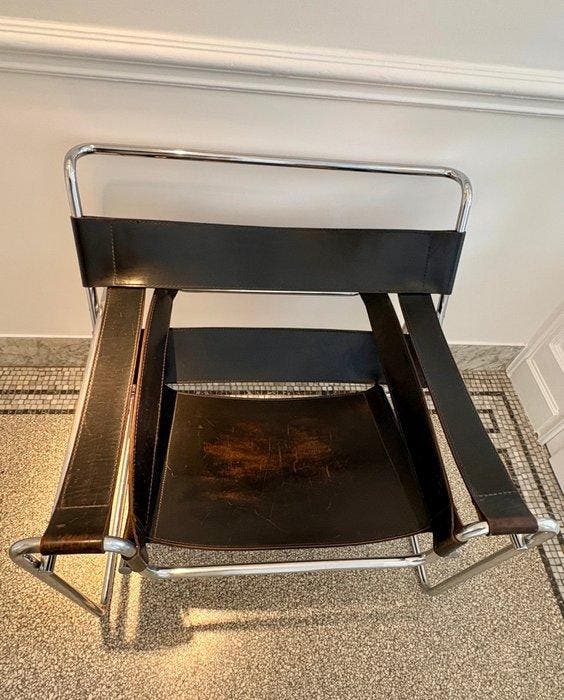 Marcel Breuer - Bureaustoel - Wassily Stoel - Leder, Antiquités & Art, Antiquités | Meubles | Chaises & Canapés