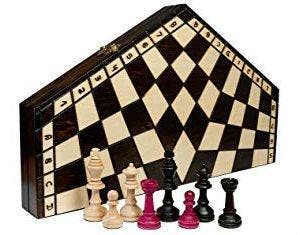 Schaakspel - Unique Three Players Wooden Chess Set - Hout