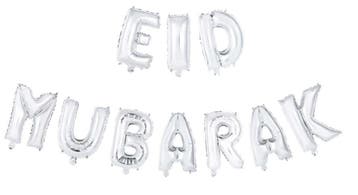 Ballonnen Letter Eid Mubarak Zilver Leeg 41cm, Verzenden, Nieuw