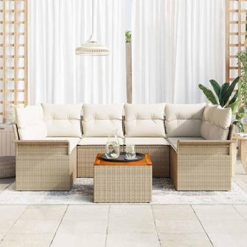 vidaXL Tuinbank Set 7 st 6-Aantal zitplaatsen Beige en Crème, Verzenden