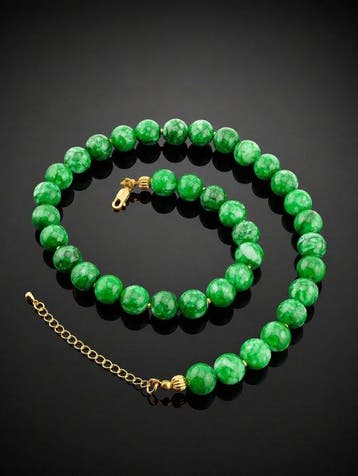Jade-edelsteen kralenketting - 925 sterlingzilver met gouden