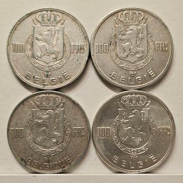 België. Lot of 4 Silver 100 Francs 1948–1951 – “4 Kings” –