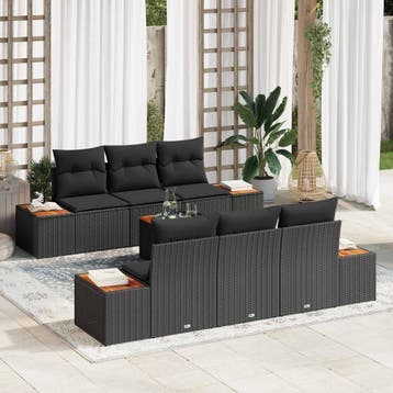 vidaXL Tuinbank Set 7 st Zwart Poly rattan, Verzenden, Nieuw