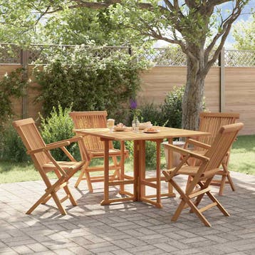 vidaXL 5-delige Tuinset inklapbaar massief teakhout, Verzenden, Nieuw, Tuinset