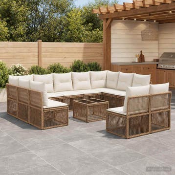 vidaXL Tuinbank Set 12 pcs Beige poly rattan, Verzenden, Nieuw